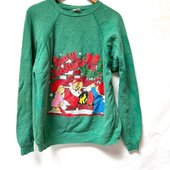 Vintage Christmas Hanes XL Sweatshirt Extra Large Unisex Distressed X-Mas 1980s - Picture 1 of 7